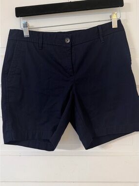Talbots Navy Shirt with White and Blue Stripe Trim